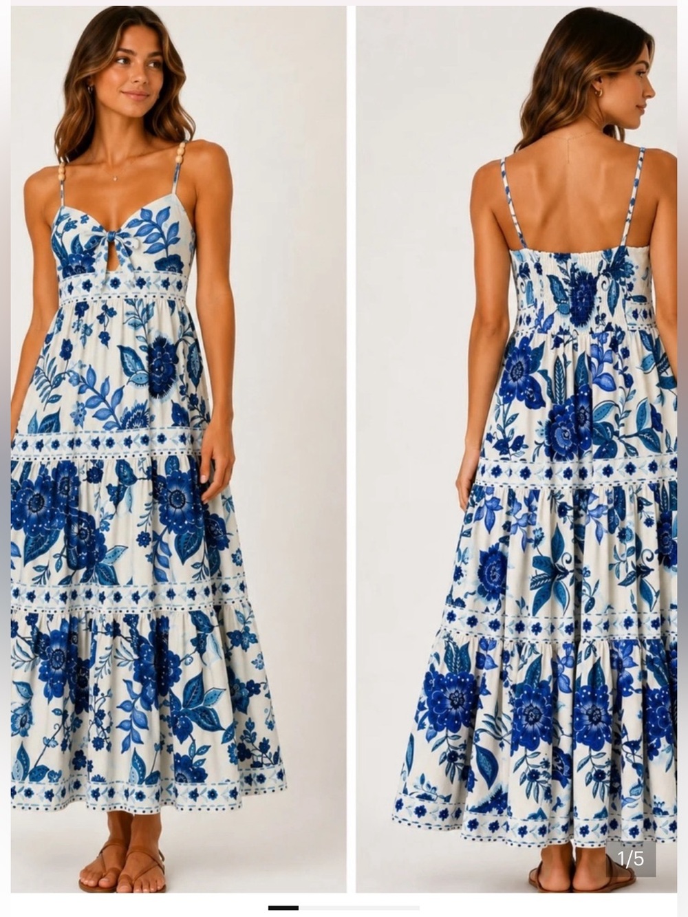 HOUSE OF HARLOW ☀️ Blue Floral Tie-Front Spaghetti Strap Maxi Dress